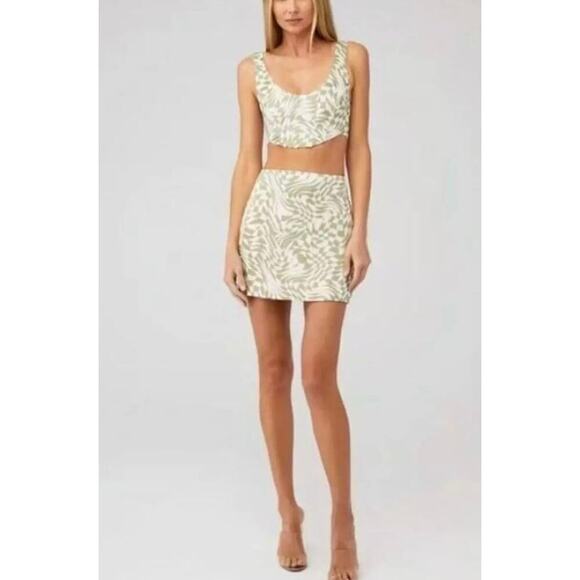 NWT Love & Lemons Aiko Pink Green Crop Top & Mini Skirt Set Size S-M